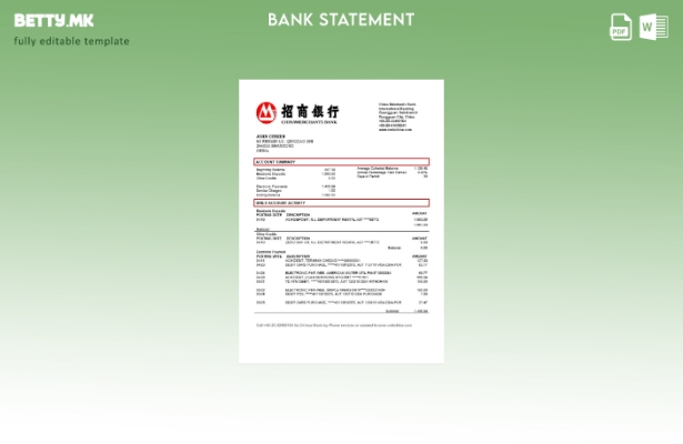 модерен стил Шаблон за збор од банкарски извод од China Merchants